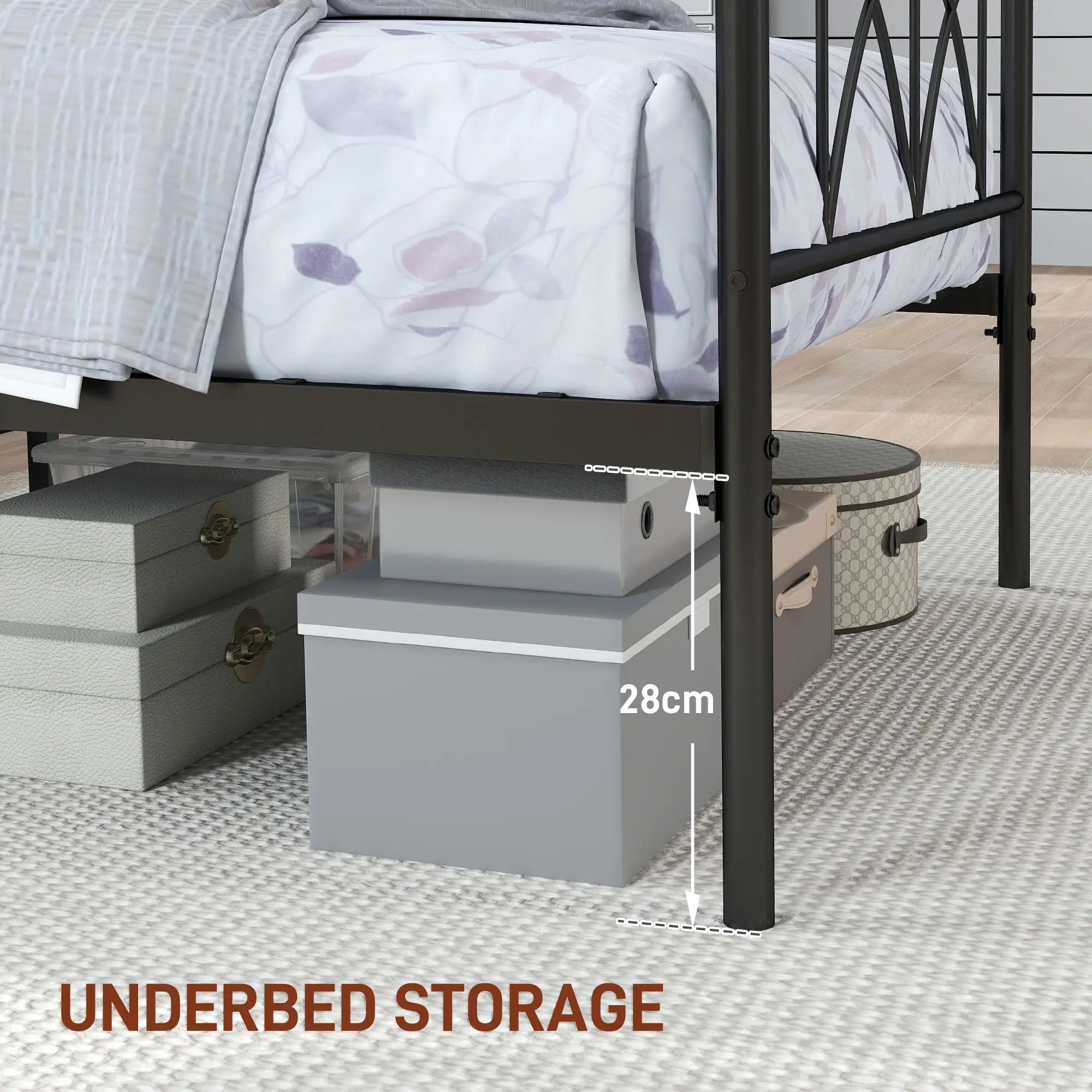 Metal Twin Bed Frame with Headboard, Steel Slat Support, Underbed Storage Bed Frames at Gallery Canada