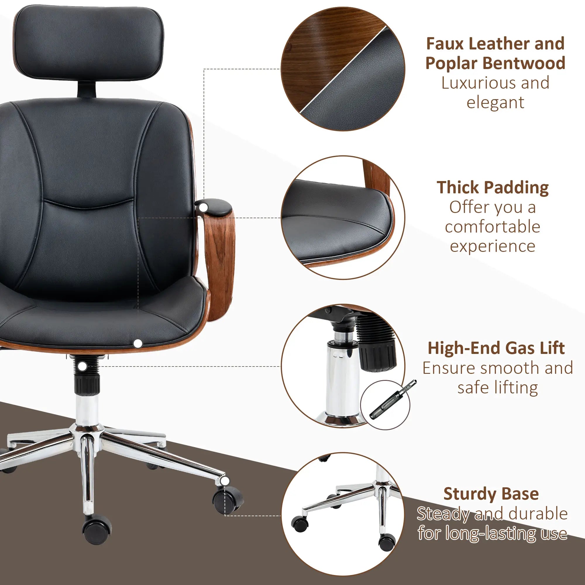 Office Chair, PU Leather Desk Chair, Adjustable Height, Tilt, Wheels, Black Office Chairs at Gallery Canada