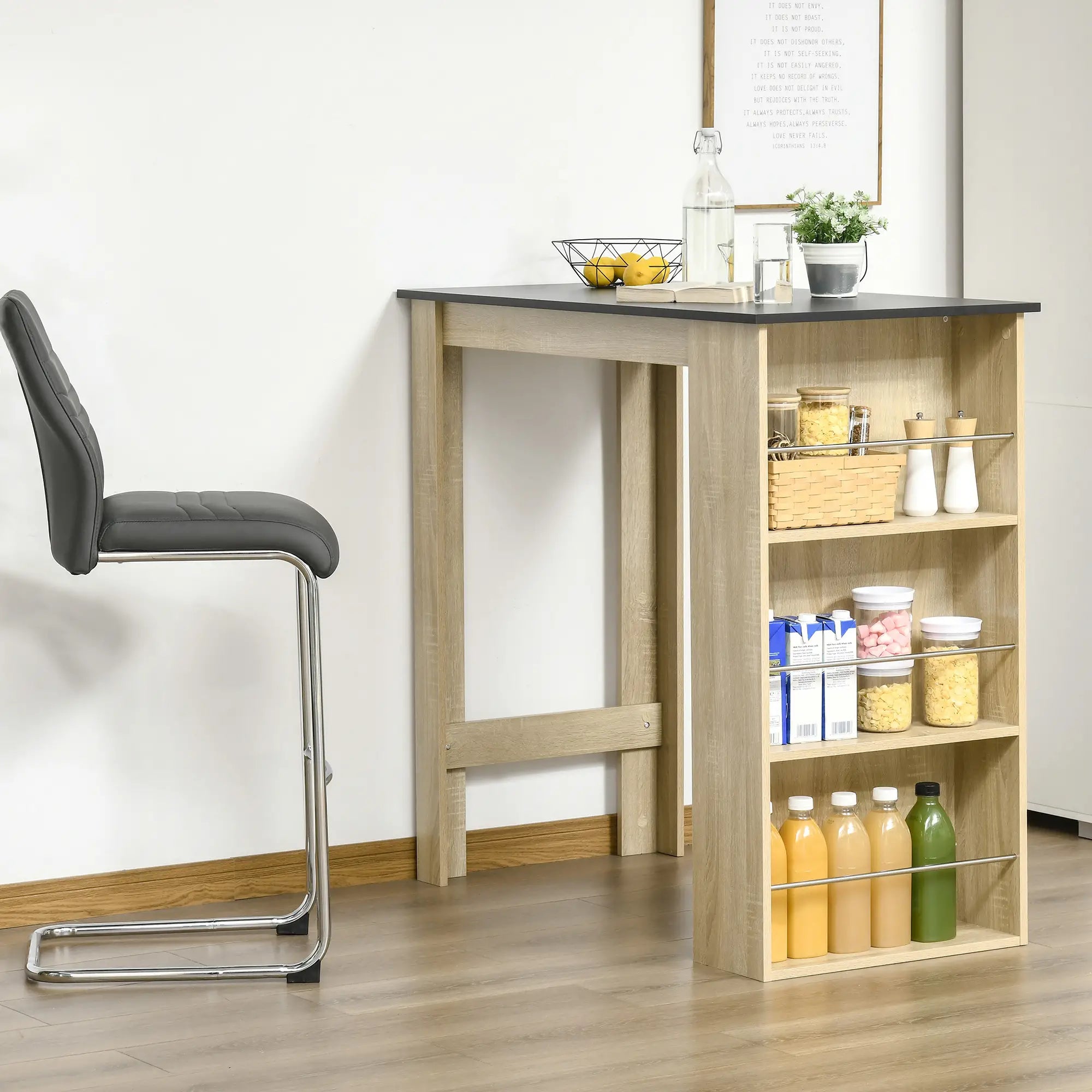 Bar Table Counter Height with 3 Storage Shelves, Natural Bar Tables at Gallery Canada