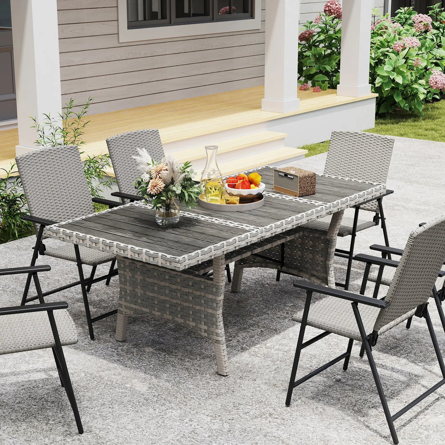 75" Outdoor Dining Table for 6-8, Wicker Patio Table with Storage, Grey Patio Dinning Tables at Gallery Canada