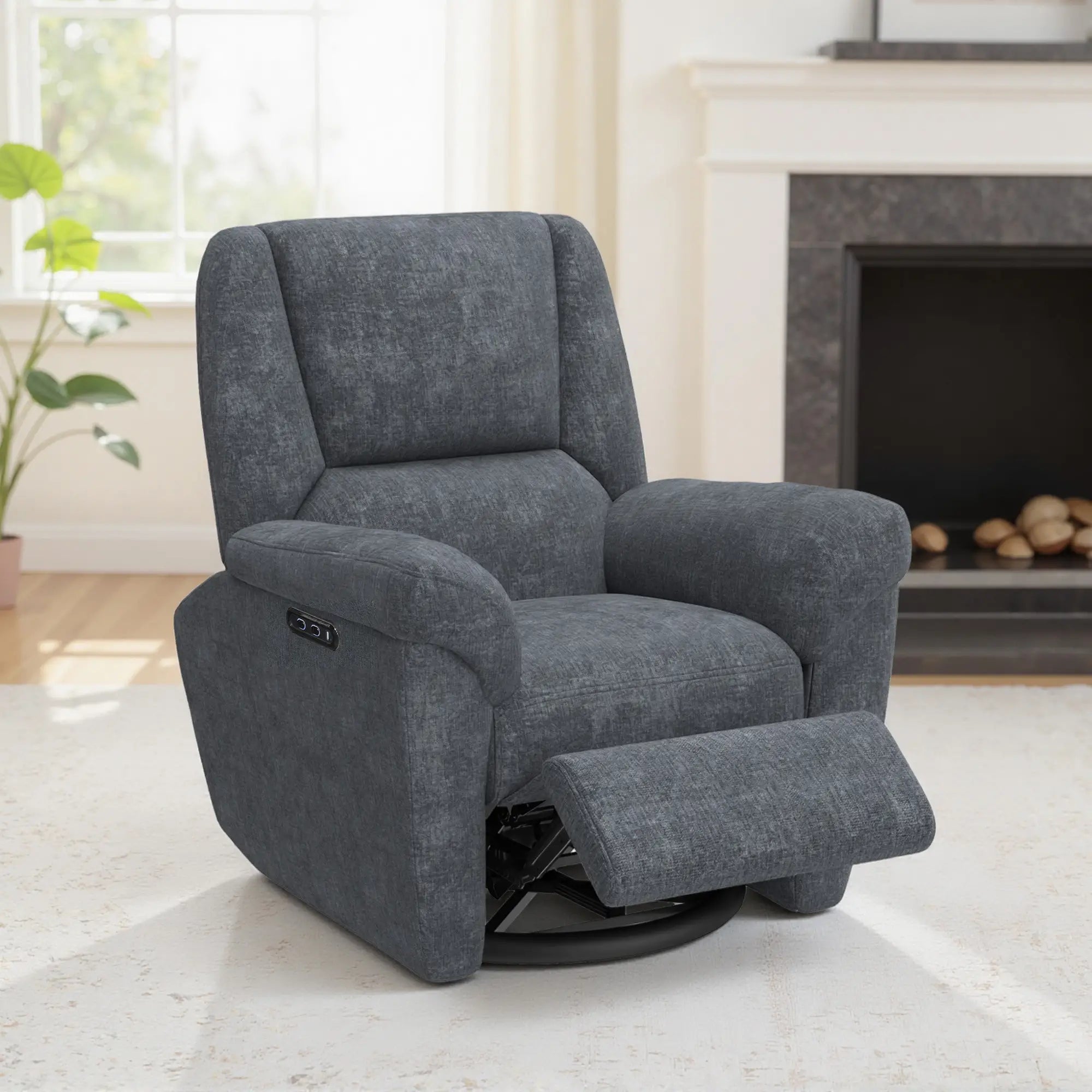Power Recliner Chair, Fabric Upholstery, USB Ports, Swivel Rocking, Dark Grey Single Sofas at Gallery Canada