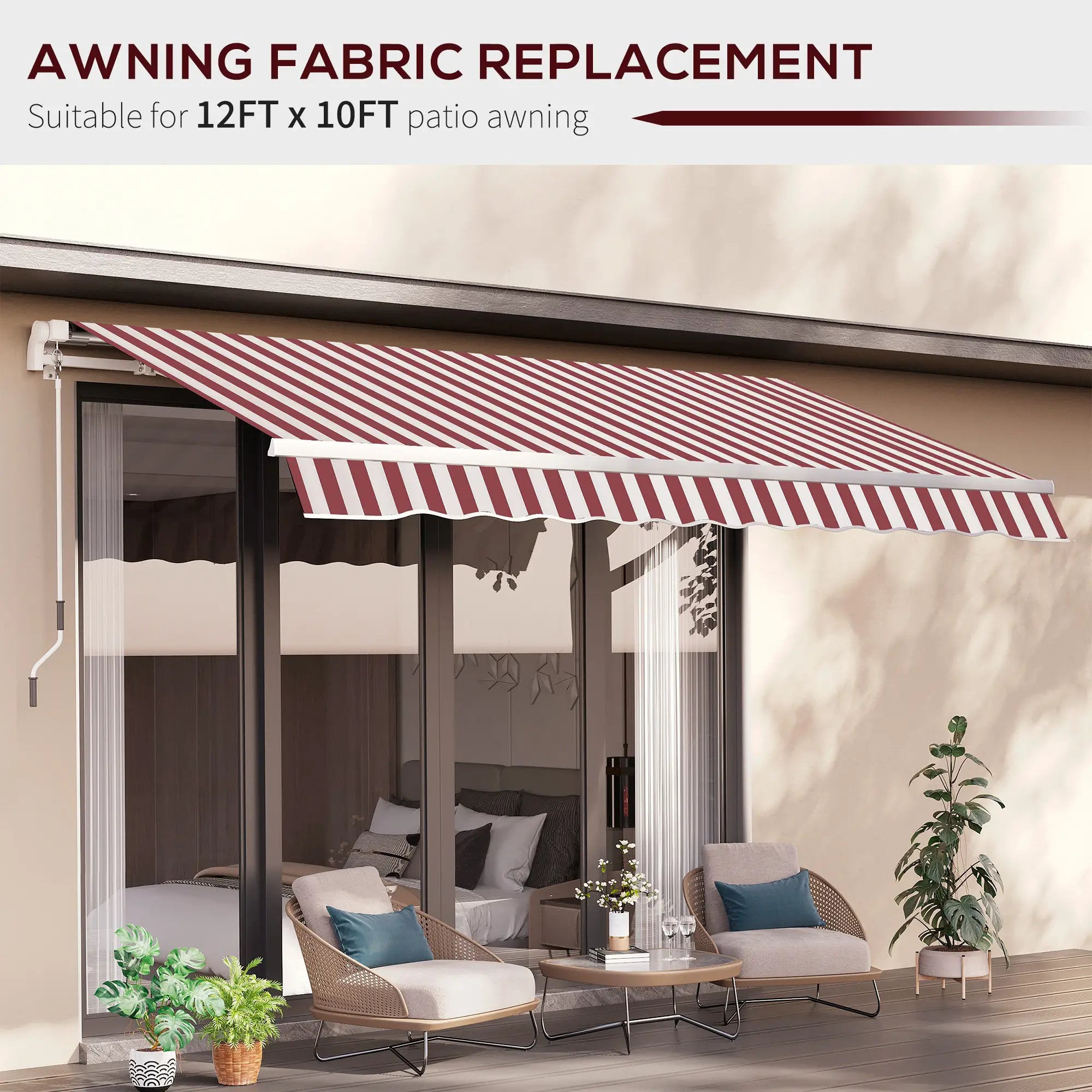 11' x 10' Retractable Awning Fabric, UV Protection, Red & White Awning Fabric Replacement at Gallery Canada