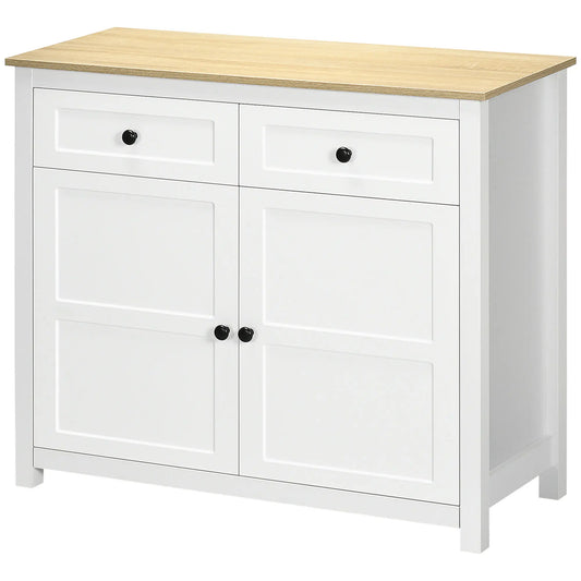 Buffet moderne, armoire de cuisine avec tiroirs, étagère réglable, blanc