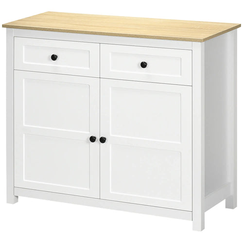 Modern Sideboard, Kitchen Storage Cabinet with Drawers, Adjustable Shelf, White