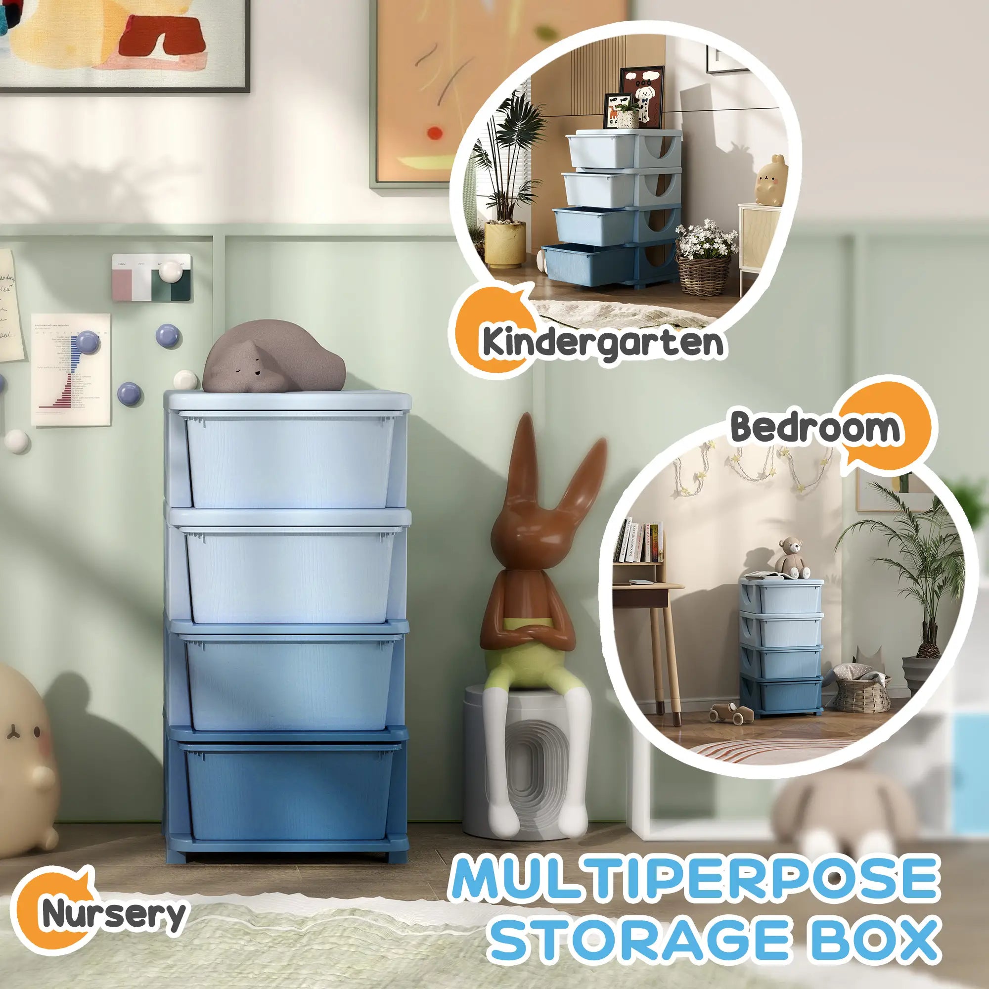 4 Tier Kids Toy Organizer, 4 Plastic Drawers, Blue Baby & Kids Storage at Gallery Canada