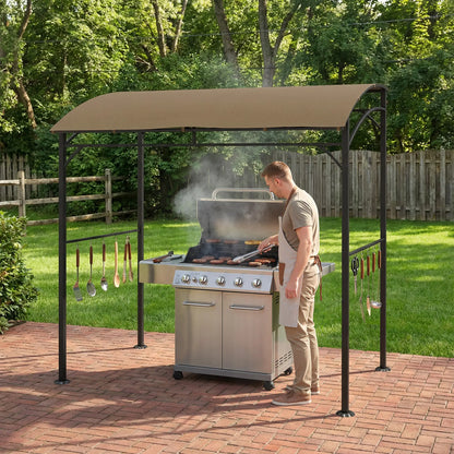 7' x 5' Garden Grill Canopy, Steel Frame with Hooks, Dark Coffee BBQ Grill Gazebos at Gallery Canada