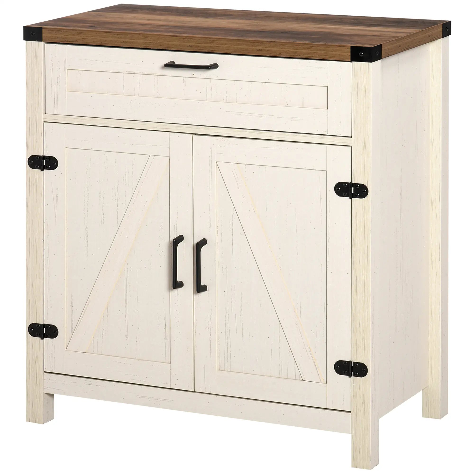 Farmhouse Kitchen Cabinet, Sideboard with 2 Barn Doors, Drawer, White Bar Cabinets at Gallery Canada