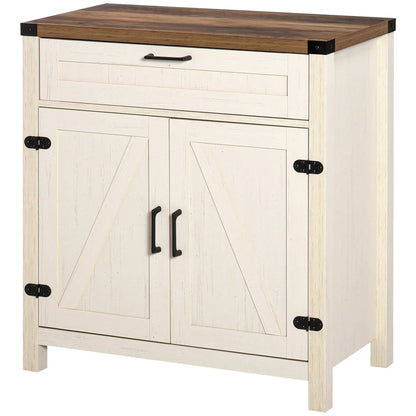 Farmhouse Kitchen Cabinet, Sideboard with 2 Barn Doors, Drawer, White Bar Cabinets at Gallery Canada