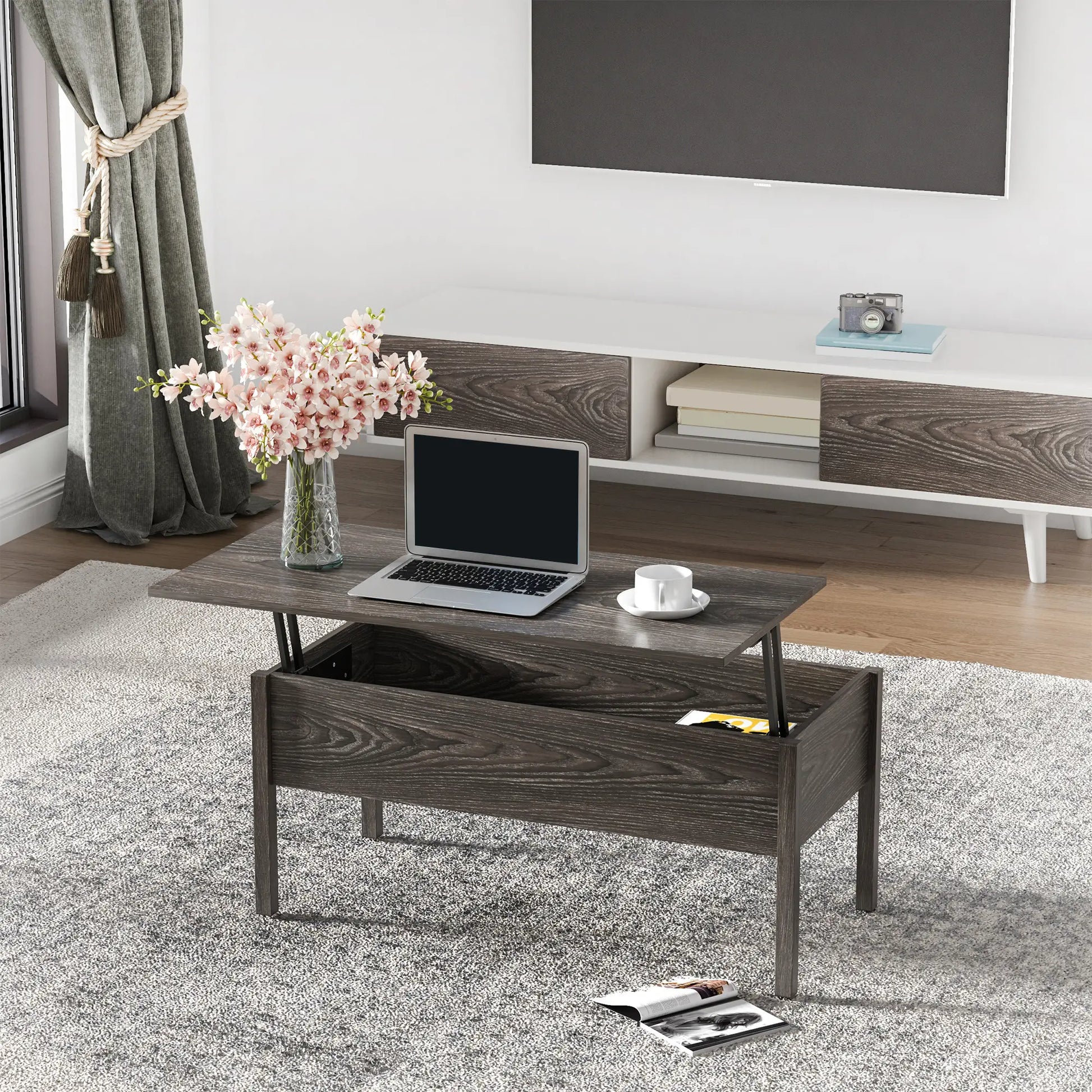39" Lift Top Coffee Table, Hidden Storage, Living Room, Grey Coffee Tables at Gallery Canada