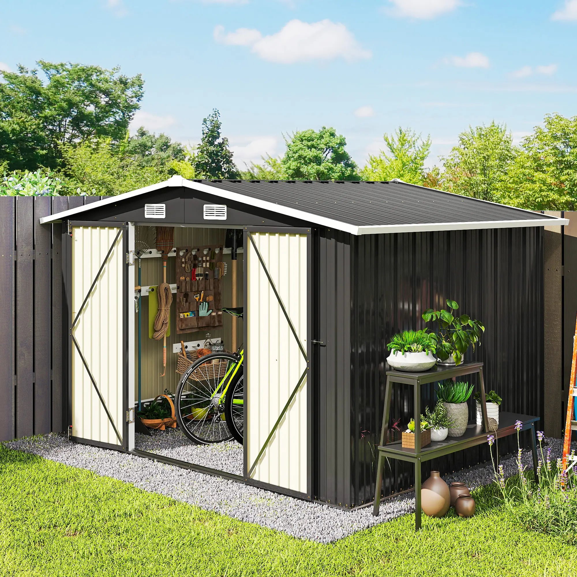 10' x 8' Metal Shed, Heavy Duty Outdoor Storage, Dark Grey Sheds at Gallery Canada