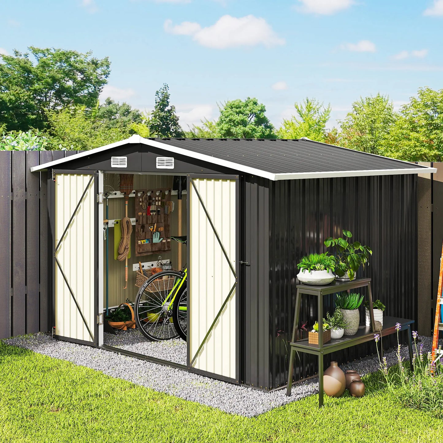 10' x 8' Metal Shed, Heavy Duty Outdoor Storage, Dark Grey Sheds at Gallery Canada