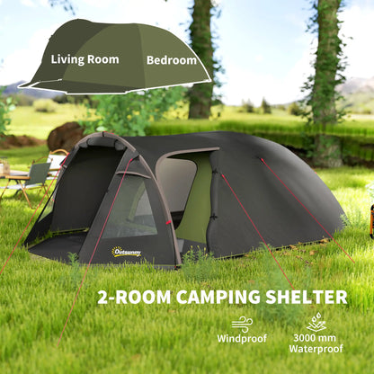 2-4 Man Camping Tent, 3000mm Waterproof, 2 Rooms, Sewn-in Groundsheet, 3 Doors Camping Tents at Gallery Canada