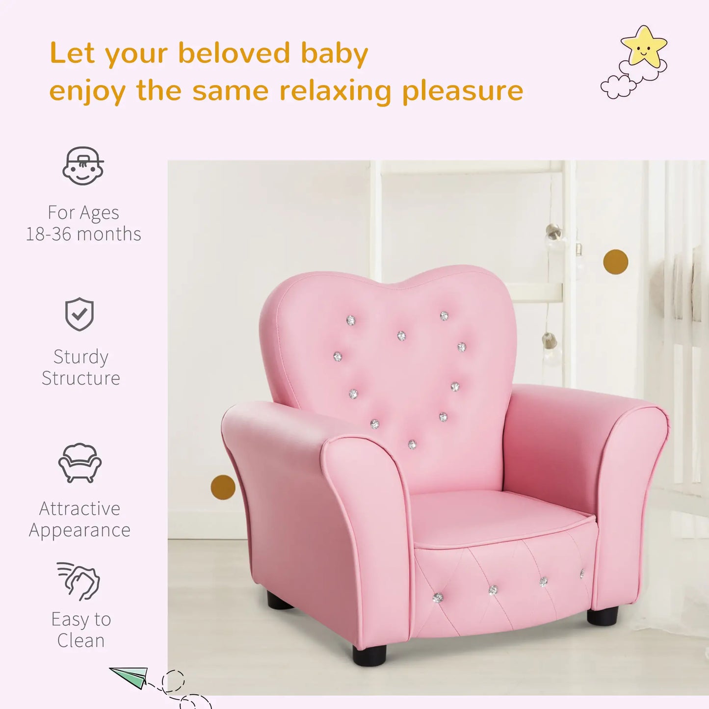 Kids Mini Princess Sofa, Toddler Chair, Upholstered Tufted Armchair, Pink Kids Chairs & Seating at Gallery Canada