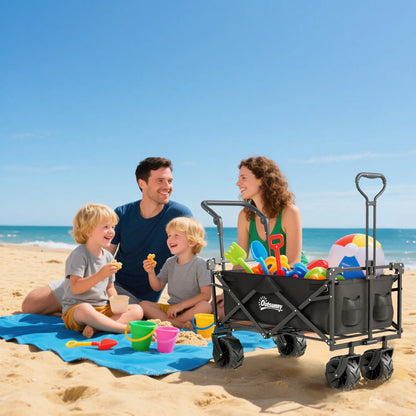 80L Folding Wagon Cart, Heavy-Duty Collapsible, Adjustable Handle, Black Folding Garden Carts at Gallery Canada