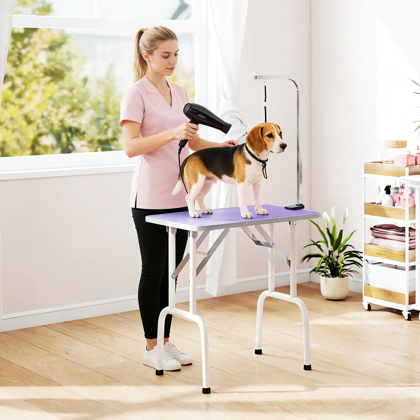 Foldable Pet Grooming Table, Adjustable Arm, Non-Slip, Purple Dog Grooming Tables at Gallery Canada