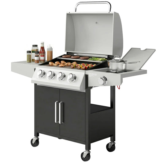 4+1 Burner Liquid Propane Gas Grill, Outdoor Portable BBQ Propane Gas Grills Silver, Black at Gallery Canada