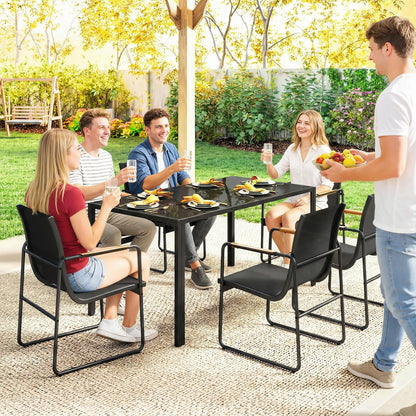 7 Piece Outdoor Dining Set, Glass Patio Table And Chairs, Black Outdoor Dining Sets at Gallery Canada