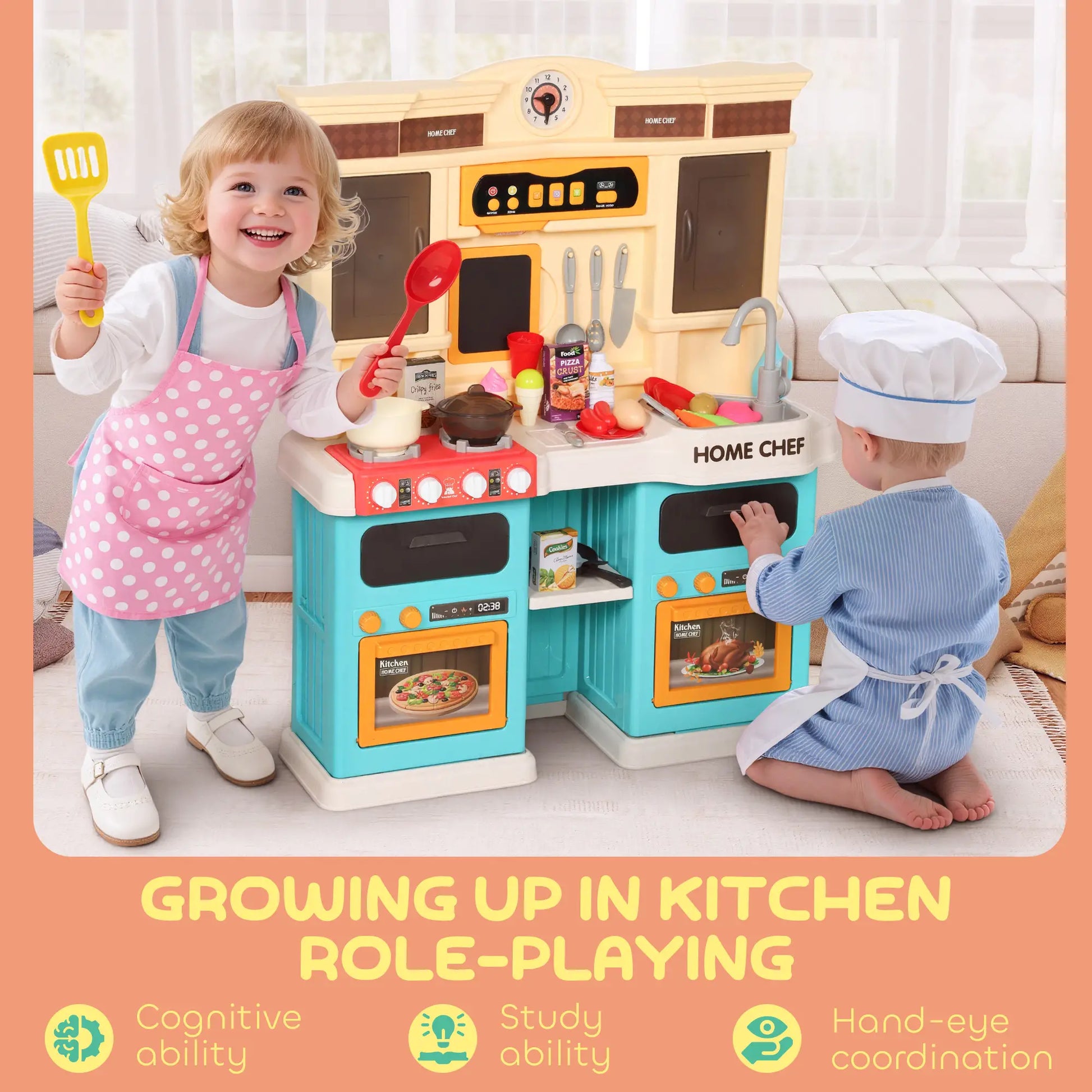 Kids Kitchen Playset with Lights, Sounds, Sink, Stove, Clock, Green Play Kitchen at Gallery Canada