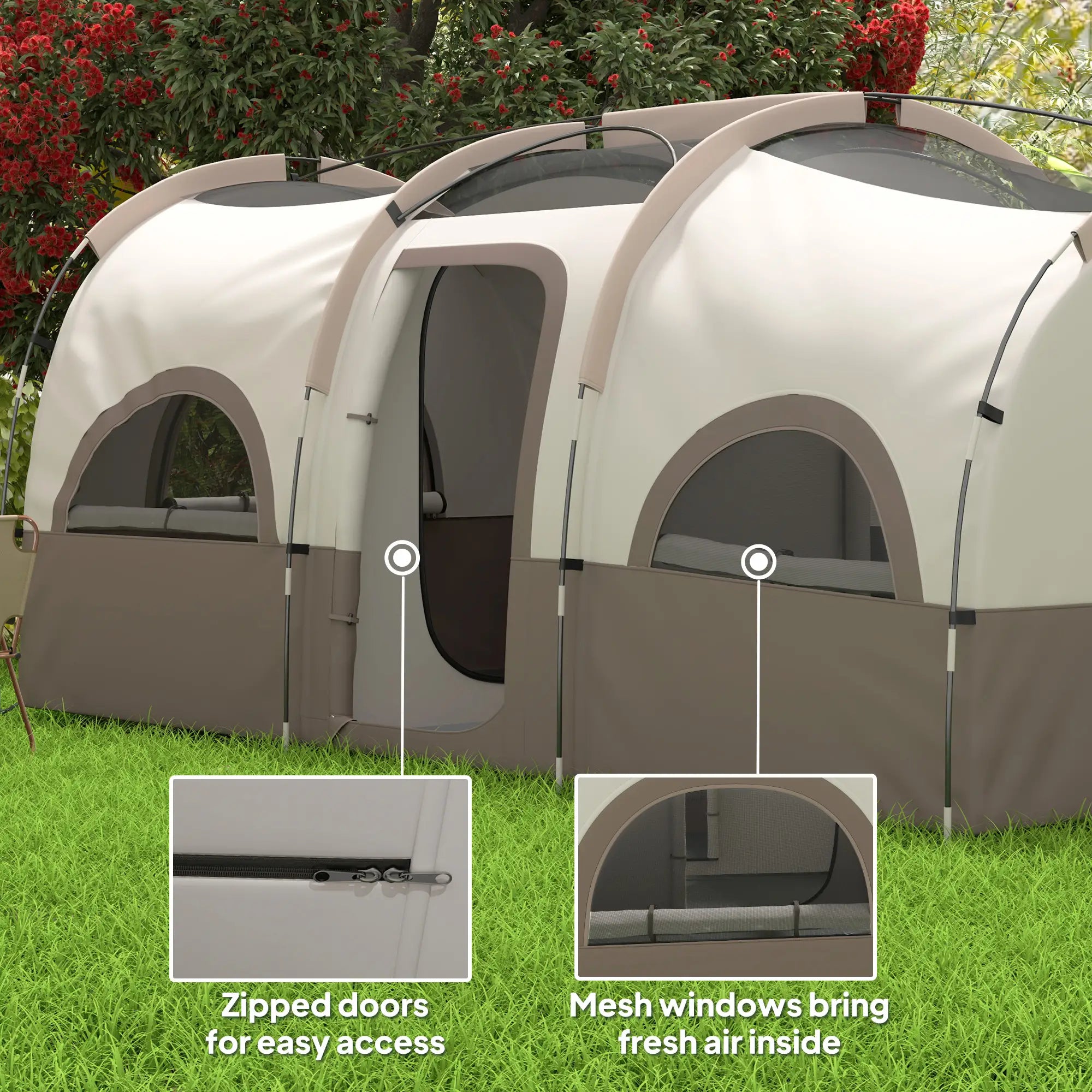 4-6 Person Camping Tent, 3 Room, 3000mm Waterproof, UPF30+, Khaki Camping Tents at Gallery Canada