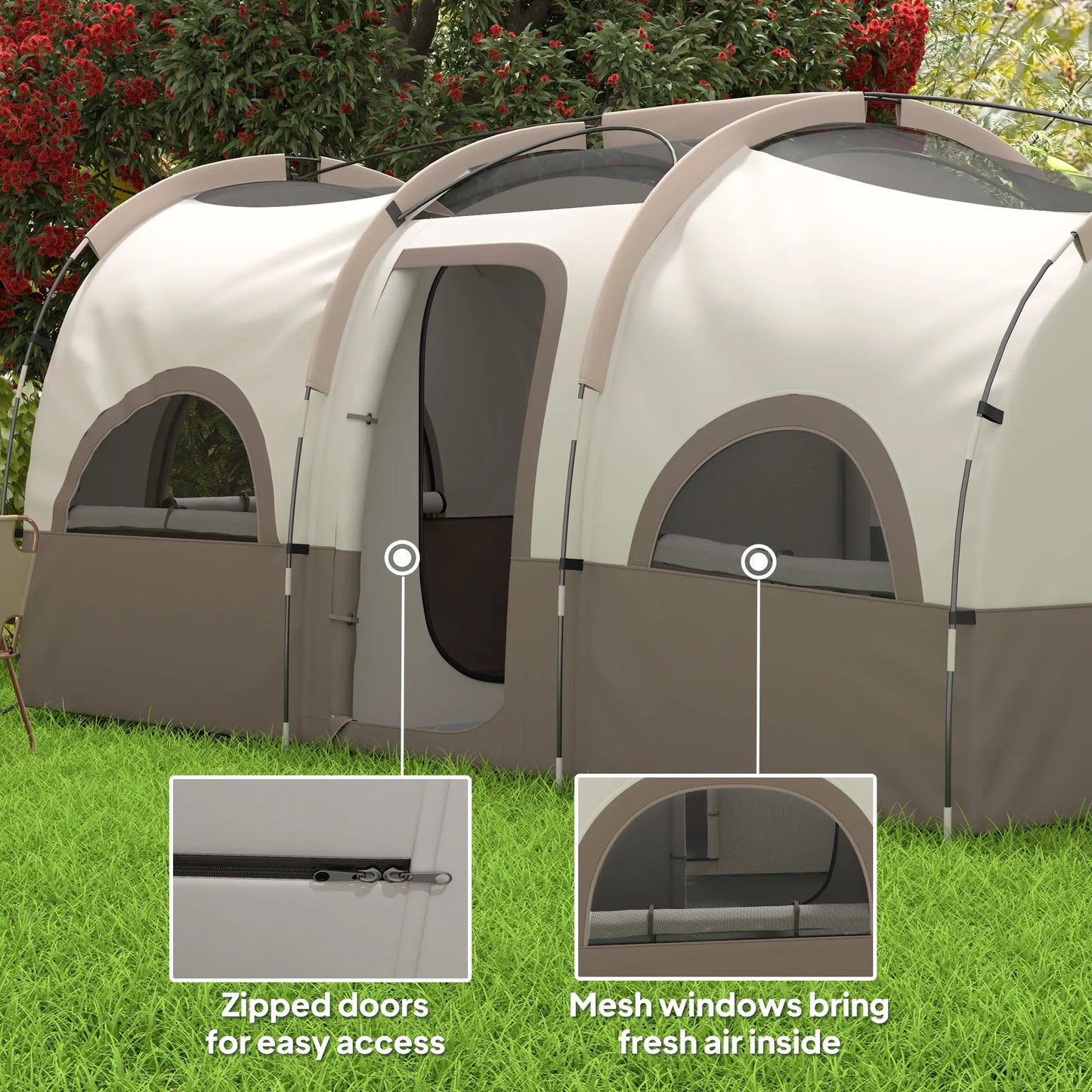 4-6 Person Camping Tent, 3 Room, 3000mm Waterproof, UPF30+, Khaki Camping Tents at Gallery Canada