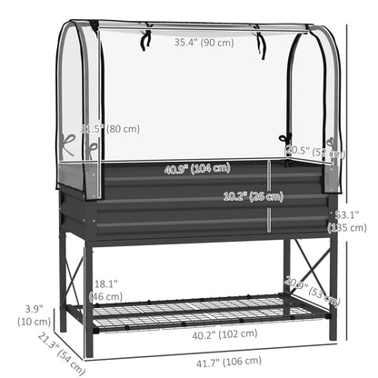 Metal Raised Garden Bed With Cover, With Bottom Shelf And Liner, Black