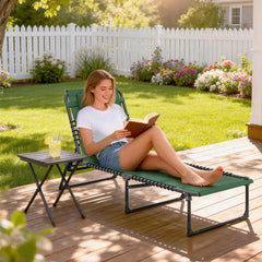 Folding Lounge Chair, Adjustable Chaise With Headrest, Reclining Cot, Green Lounger Chairs Green at Gallery Canada