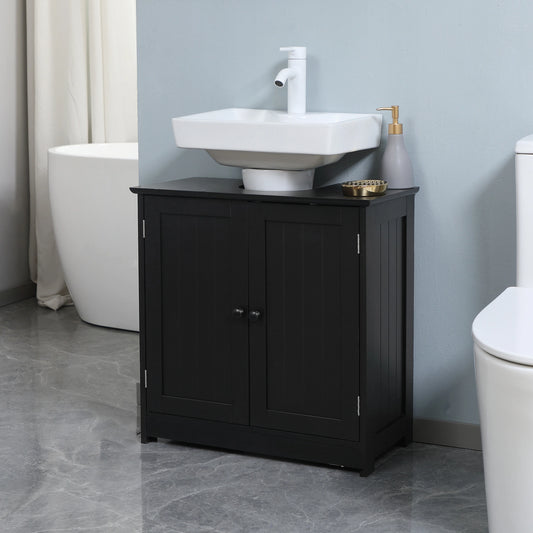 Under Sink Bathroom Cabinet, 2 Doors with Shelf, Black Bathroom Cabinets Black at Gallery Canada