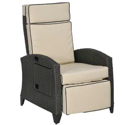Outdoor Recliner Chair, Adjustable Backrest, Cushion, Side Tray, Khaki Chaise Loungers Khaki, Brown at Gallery Canada