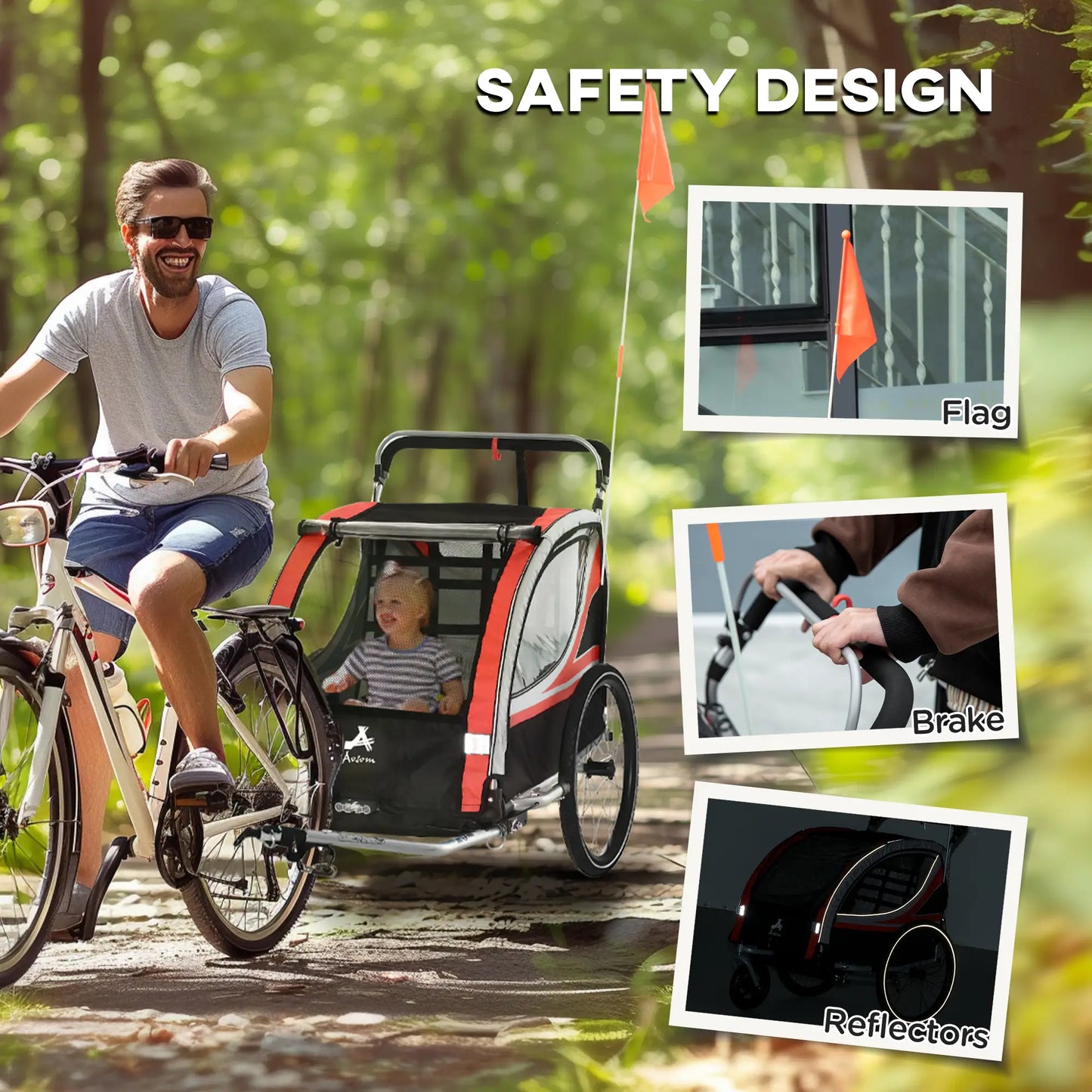 3-In-1 Bike Trailer, Running Stroller, 2 Seats, 5-Point Harness, Storage, Red Kids Bike Trailers at Gallery Canada