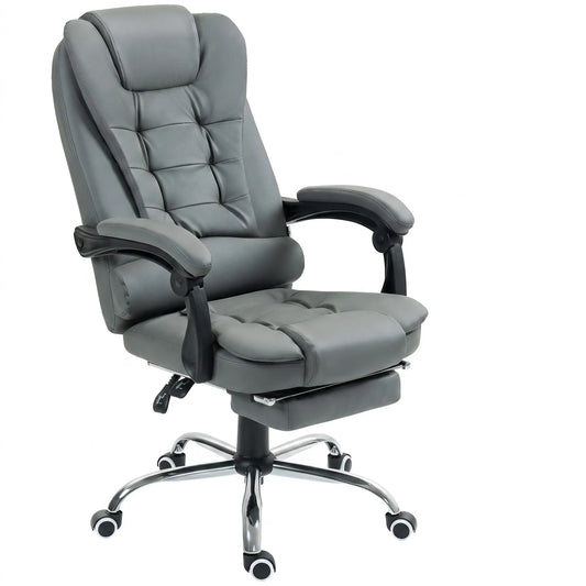 High Back PU Leather Office Chair, Retractable Footrest, Padded Armrest, Grey Executive & Manager Chairs Grey at Gallery Canada