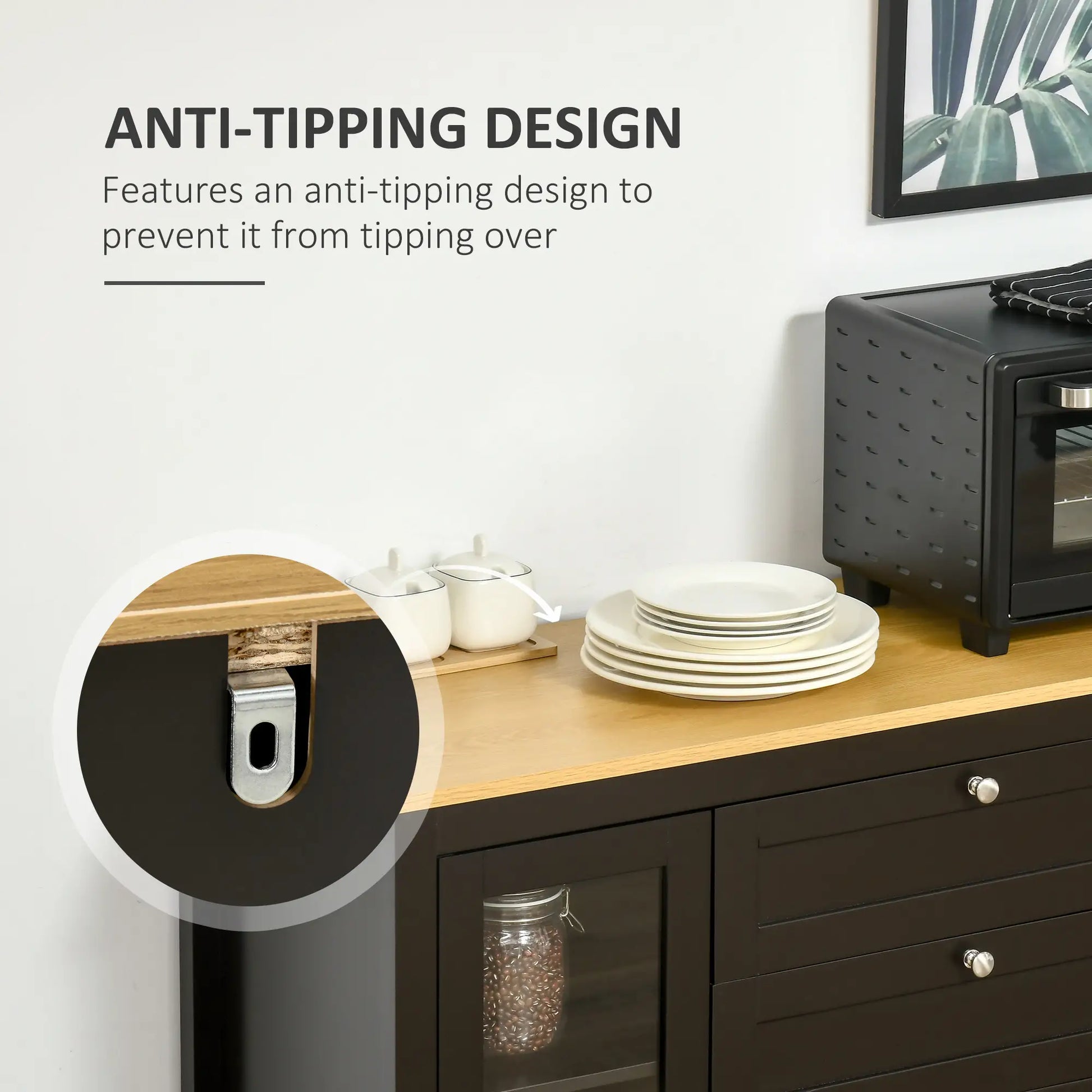 Buffet Cabinet Sideboard, 2 Drawers, 3 Storage Cabinets, Glass Doors, Dark Brown Bar Cabinets at Gallery Canada