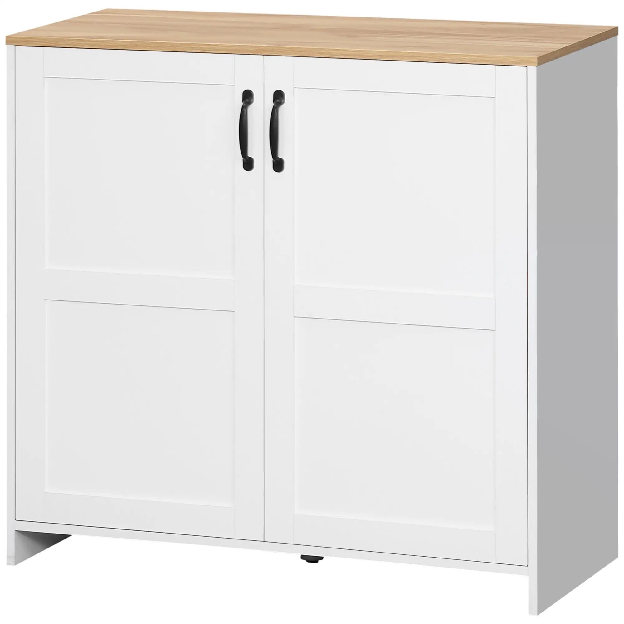 Kitchen Buffet, 2 Doors, 2 Adjustable Shelves, 90x39.5x88 cm, White Storage Cabinets White and oak at Gallery Canada