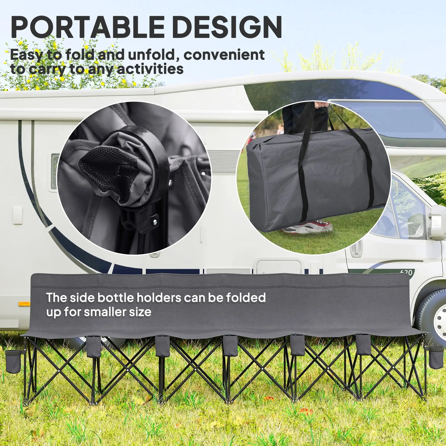 6 Seat Folding Camping Chair, Cup Holder, Carrying Case, Dark Grey Picnic Tables & Camping Chairs at Gallery Canada