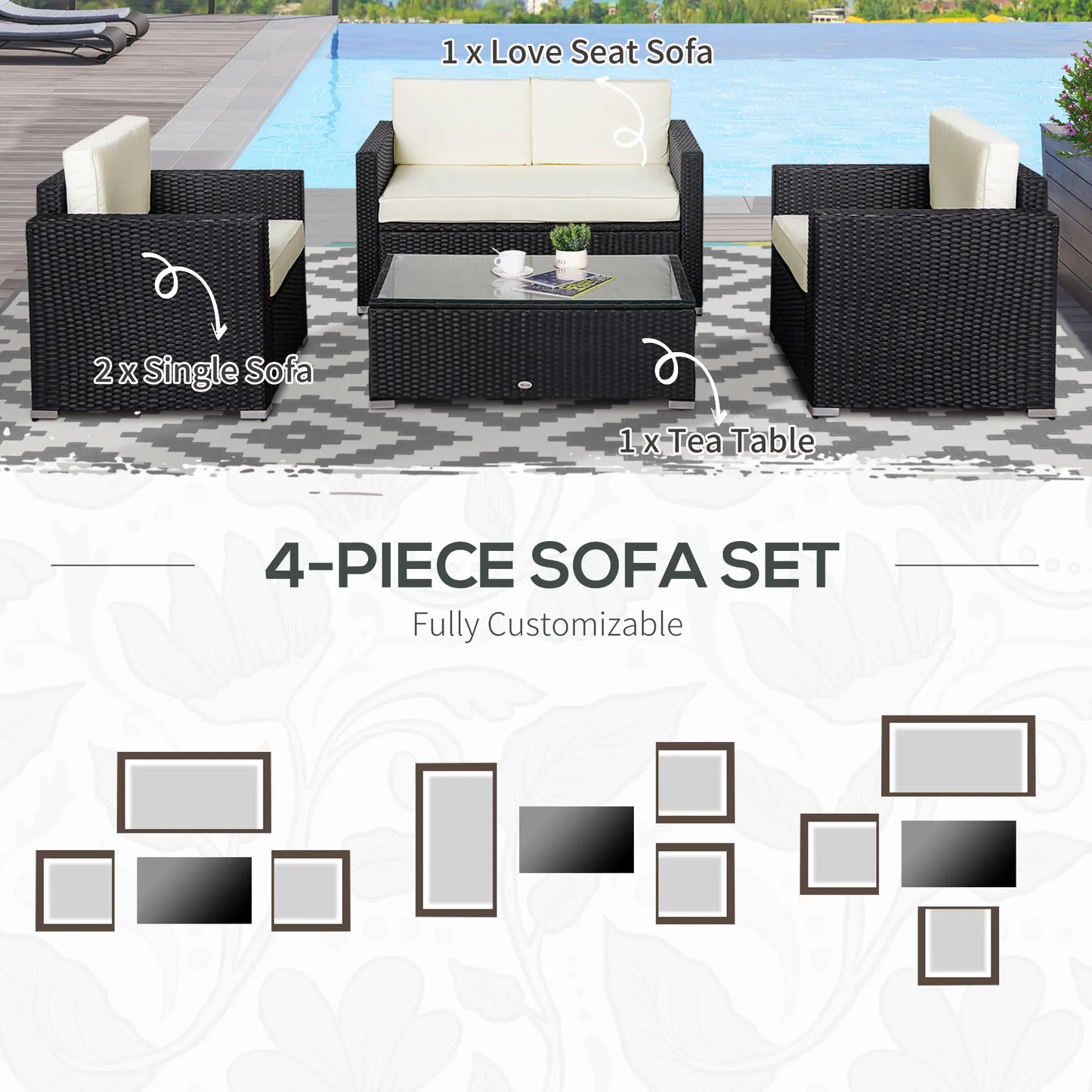 4-Piece Sectional Patio Set, Rattan Wicker Chairs with Cushions, Cream White Patio Furniture Sets at Gallery Canada