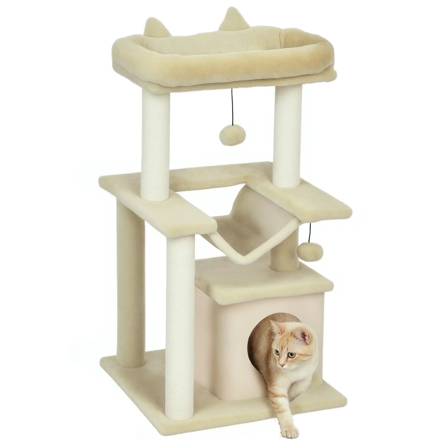39.25'' Cat Tree Tower, Multi-Level Kitten House, Scratching Post, Hammock Bed, Beige Cat Posts at Gallery Canada