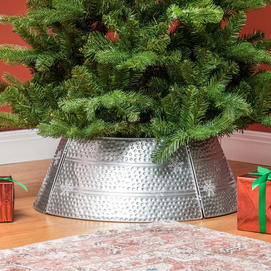 26" Christmas Tree Base Cover, Hollow Snowflake Pattern, Silver Christmas Trees Silver at Gallery Canada