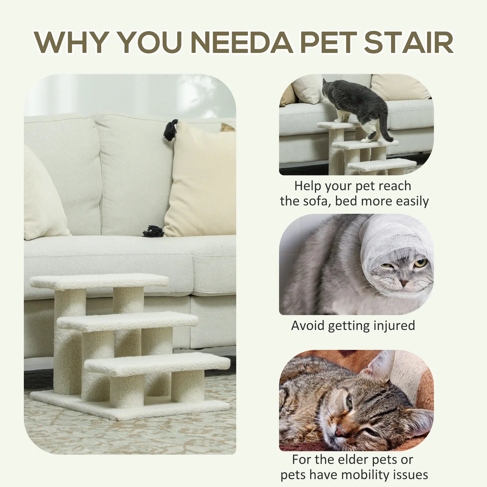 18" 3 Tier Pet Stairs, Dog Cat Step, Scratch Post, Beige Cat Trees at Gallery Canada