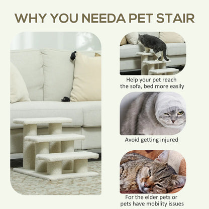 18" 3 Tier Pet Stairs, Dog Cat Step, Scratch Post, Beige Cat Trees at Gallery Canada