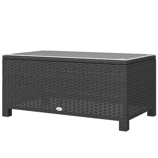 PE Wicker Outdoor Coffee Table, Glass Top, Dark Grey Patio Dining Tables Dark Grey at Gallery Canada