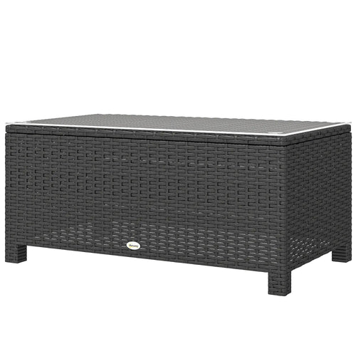 PE Wicker Outdoor Coffee Table, Glass Top, Dark Grey