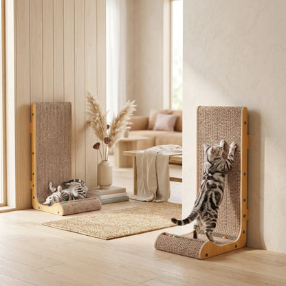 2PCS Planche à gratter pour chat en forme de L avec 3 balles jouets, herbe à chat, noir