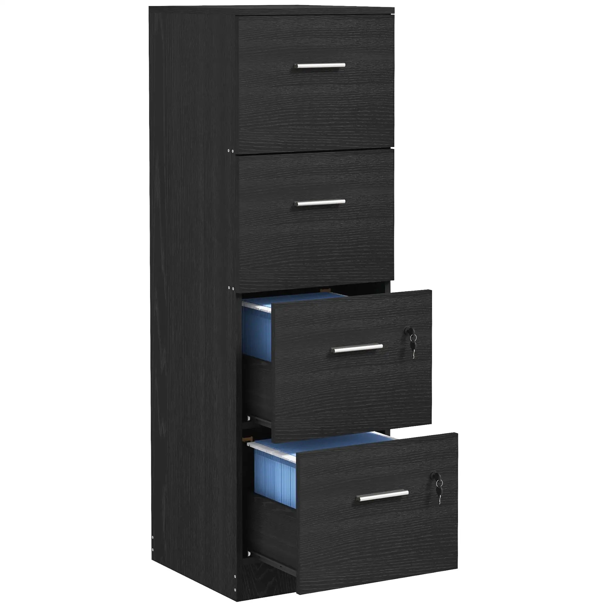 4 Drawer Vertical Filing Cabinet with Lock, Adjustable Hanging Bar, Black Office Cabinets & Cupboards at Gallery Canada