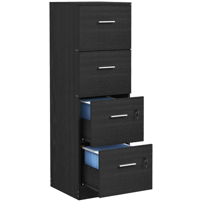 4 Drawer Vertical Filing Cabinet with Lock, Adjustable Hanging Bar, Black Office Cabinets & Cupboards at Gallery Canada