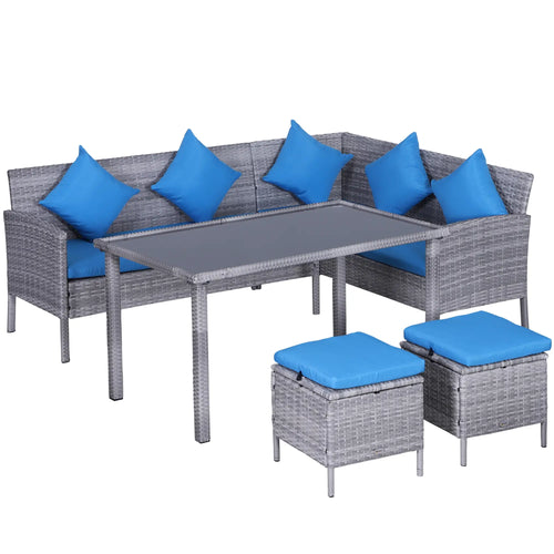 5-Piece Wicker Patio Set, Table, Ottomans, Bright Blue, Blue