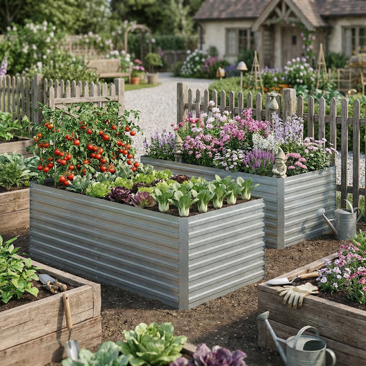 Galvanised Raised Garden Bed Set, 6 x 3 x 2 ft, Silver Galvanized Planter Boxes Silver at Gallery Canada