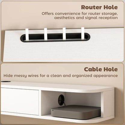 55 Inch Floating TV Stand, Wall Mounted Media Console, Flip Drawer, 2 Shelves, White TV Stands at Gallery Canada