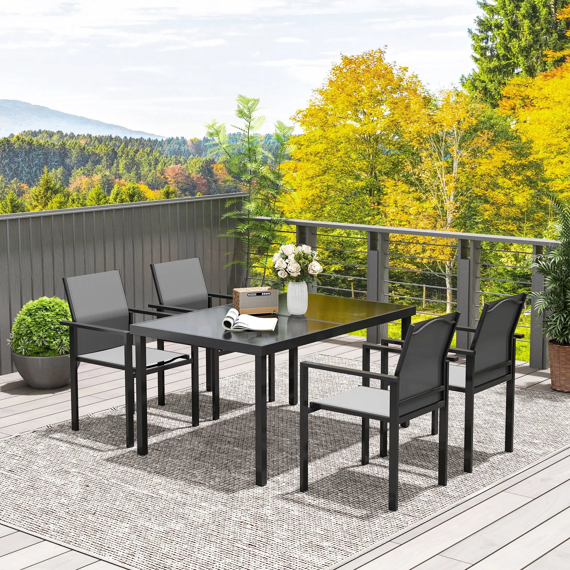 5 Piece Patio Dining Set, 4 Stackable Chairs, Tempered Glass Top Outdoor Dining Sets at Gallery Canada