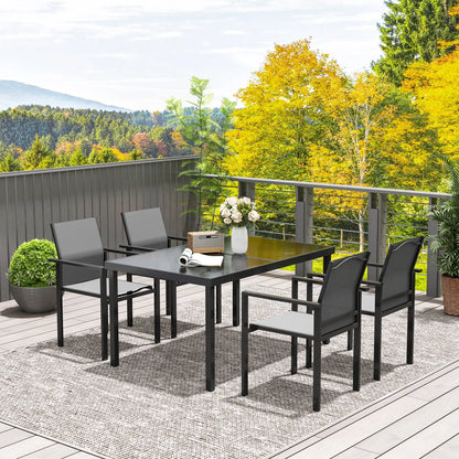 5 Piece Patio Dining Set, 4 Stackable Chairs, Tempered Glass Top Outdoor Dining Sets at Gallery Canada