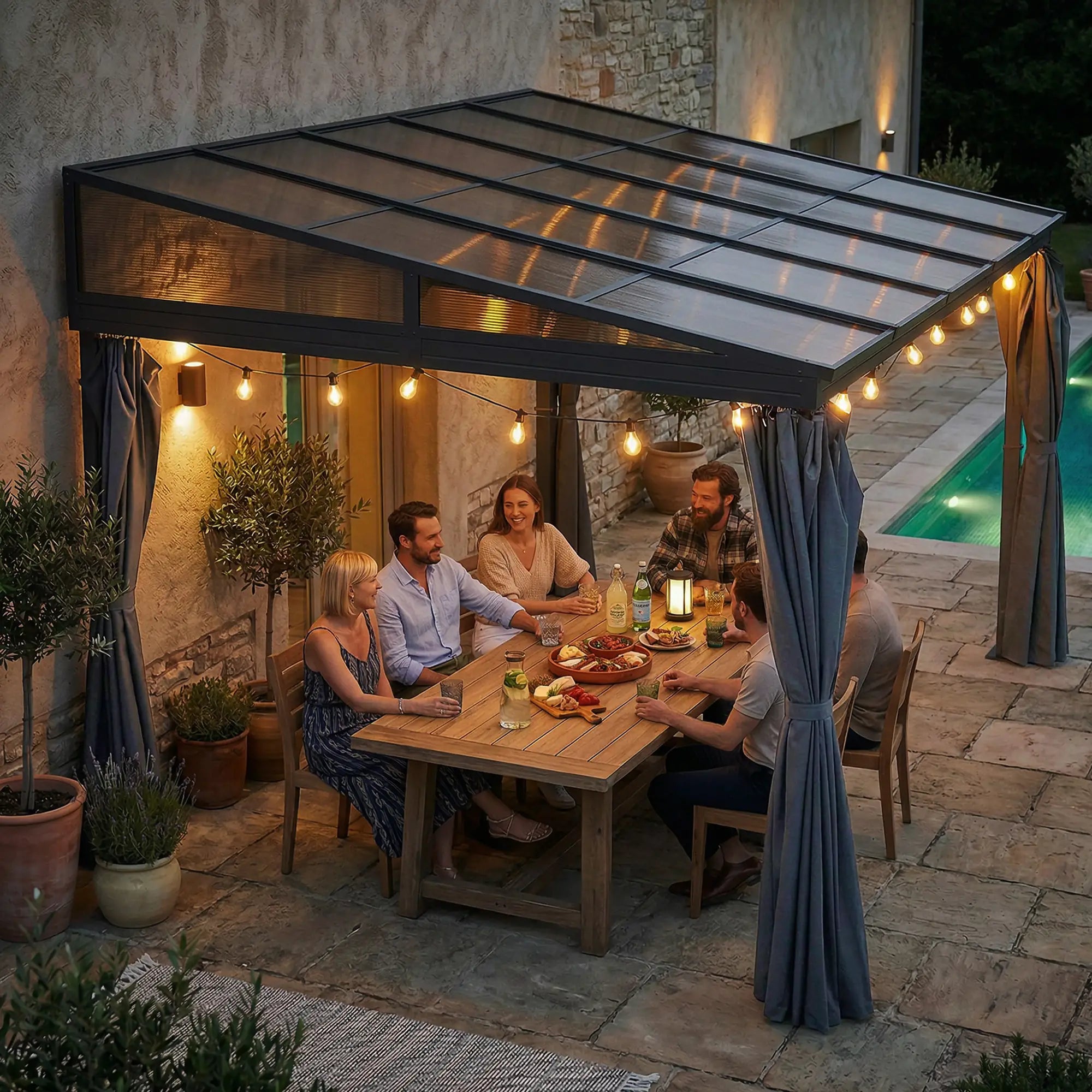 10' X 13' Outdoor Hardtop Pergola, UV Protection With Curtains Pergolas at Gallery Canada