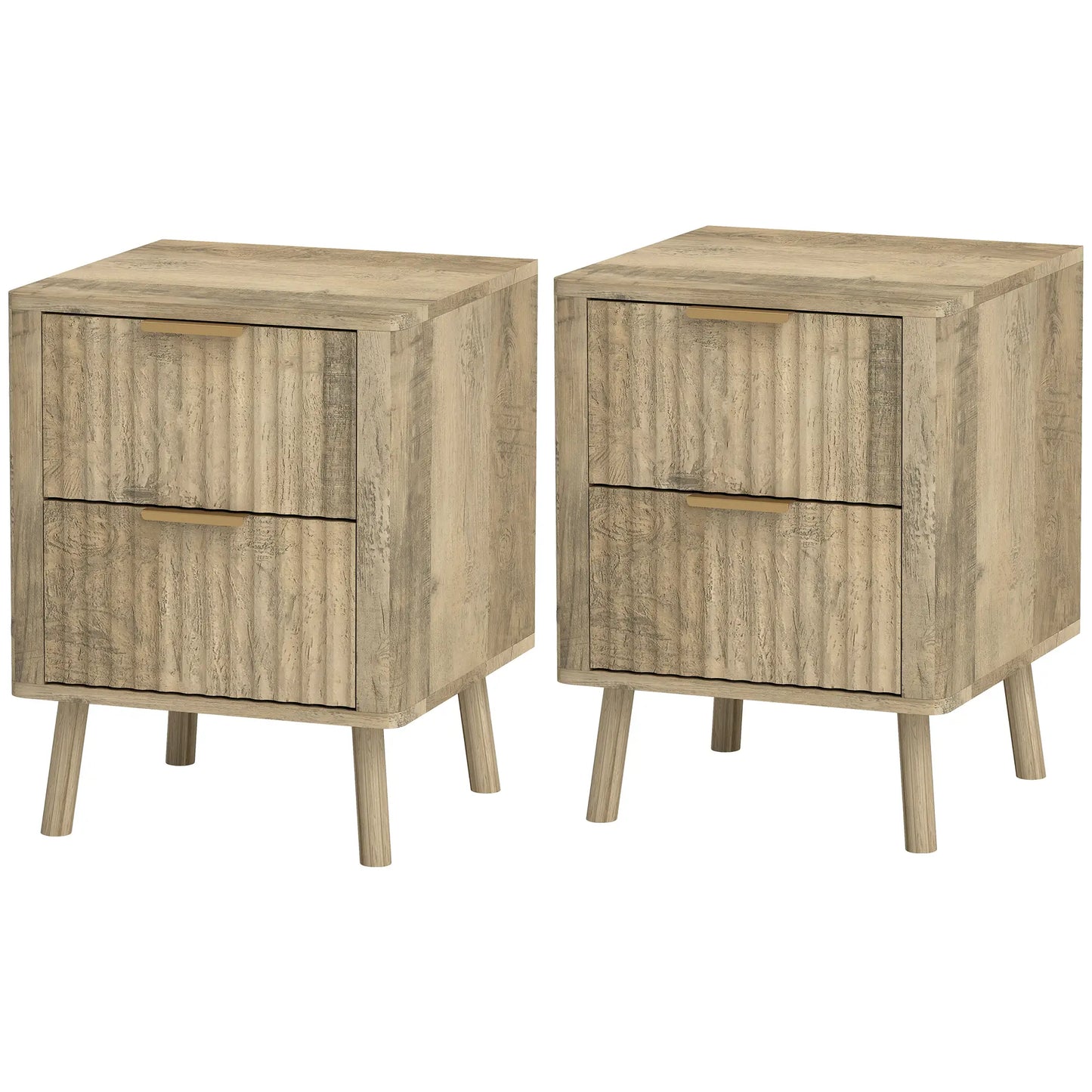 Night Stands Set of 2, Finger Pulls, Fluted Drawers, Round Edges, Oak Bedside Tables Oak at Gallery Canada